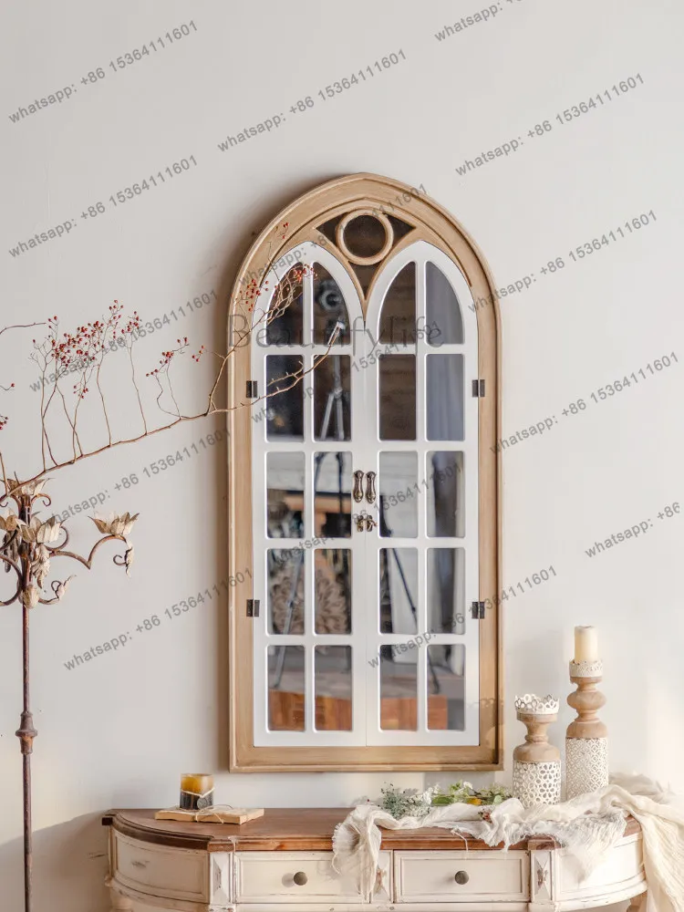 LD French Wall Hanging Entrance Living Room Vintage Art Dining Room Flower Shop False Window Decorative Mirror