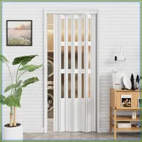 36x80 3-Lite Frosted Glass Accordion Door, Double Layer PVC, with 2 Handles