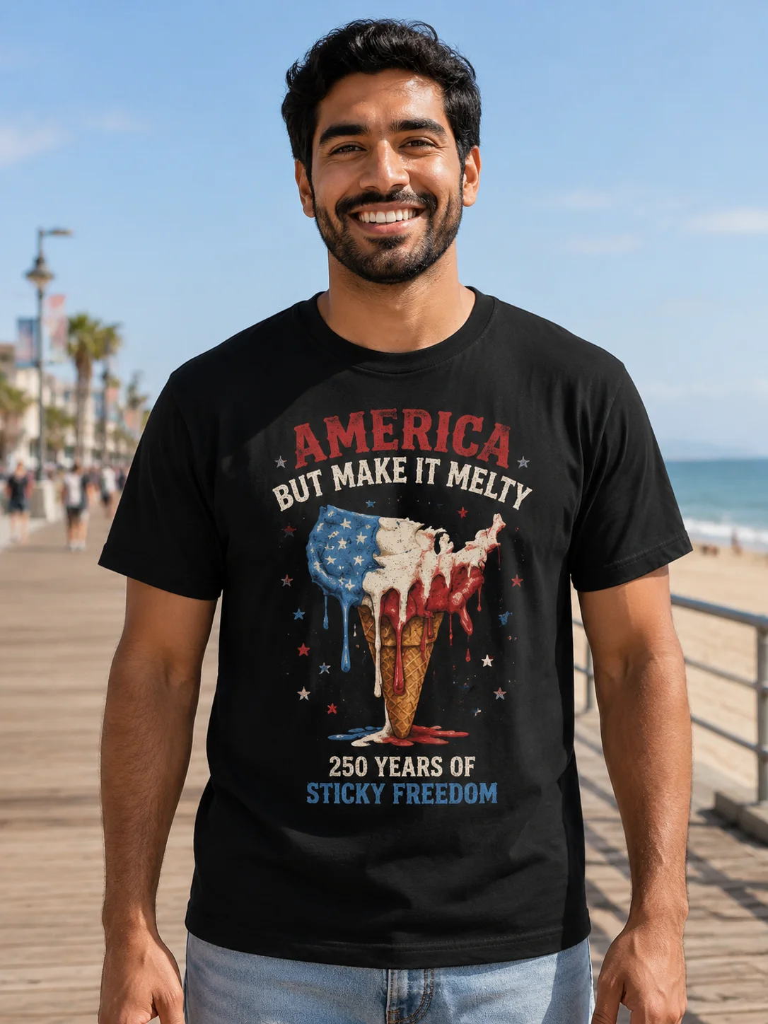 

Men Graphic T Shirt Short Sleeve 50-50 Cotton Polyester Stretch Fabric Melting Flag Print Casual Summer Daily Home Lounge