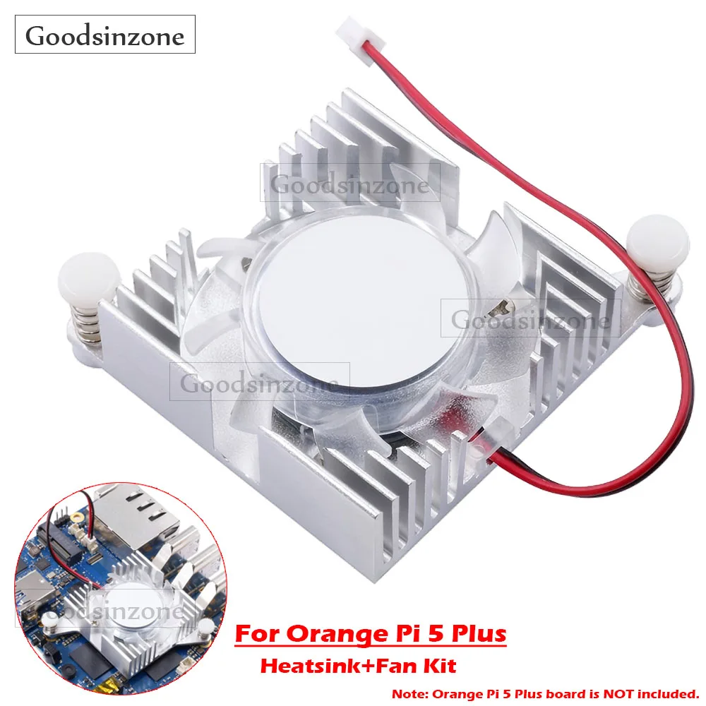 

Комплект активного охлаждающего вентилятора и радиатора для Orange Pi 5 Plus (Pi5+) — универсальный алюминиевый кулер, 4900 об/мин