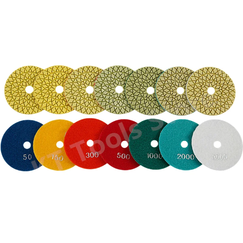 7Pcs 4Inch Wet Diamond Polishing Pads Flexible Sanding Polish Kit Marble Stone Quartz Tiles Edge Trimming Sheet Renovation Tools