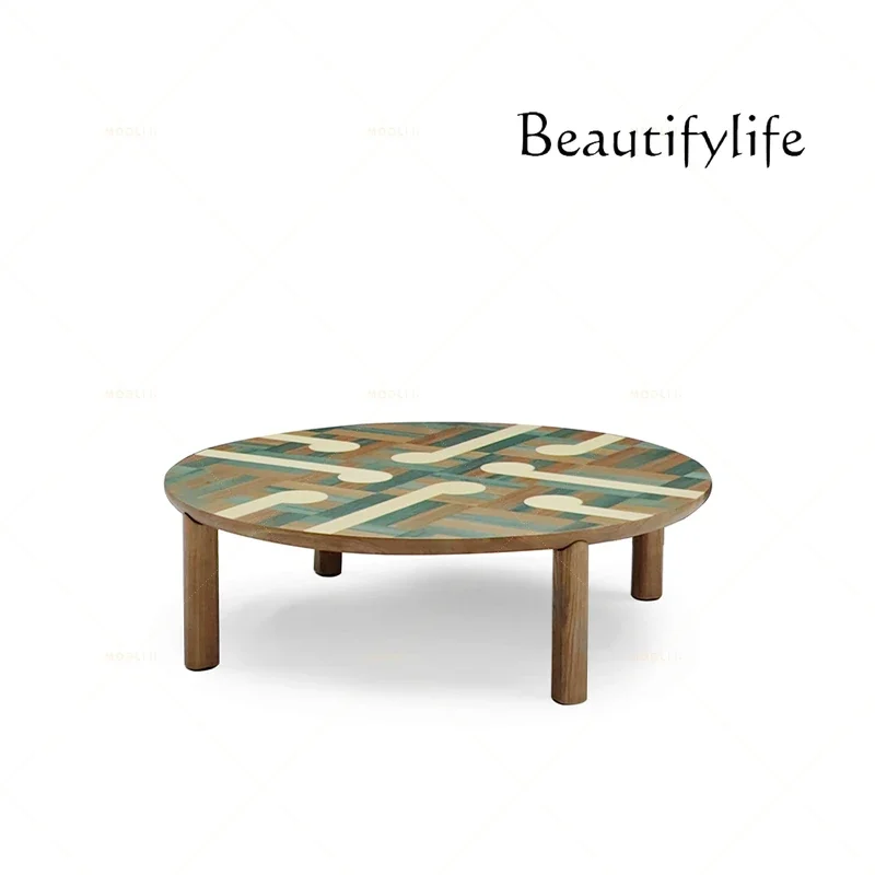 

vV Medieval style solid wood coffee table combination living room household simple small apartment designer round coffee table