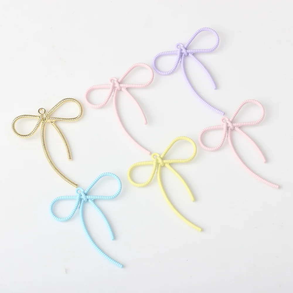 DIY Jewely Findings Enamel Alloy Oil Drop Beauty Ribbon Tie Bow Charms Fit Bracelet Necklace Earring Ornaments 36*44mm 50pcs