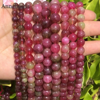 천연석 수박 토르말린 페르시아 옥, 쥬얼리 제작용 루즈 라운드 비즈, DIY 팔찌 액세서리, 15 인치, 6mm, 8mm, 10mm 