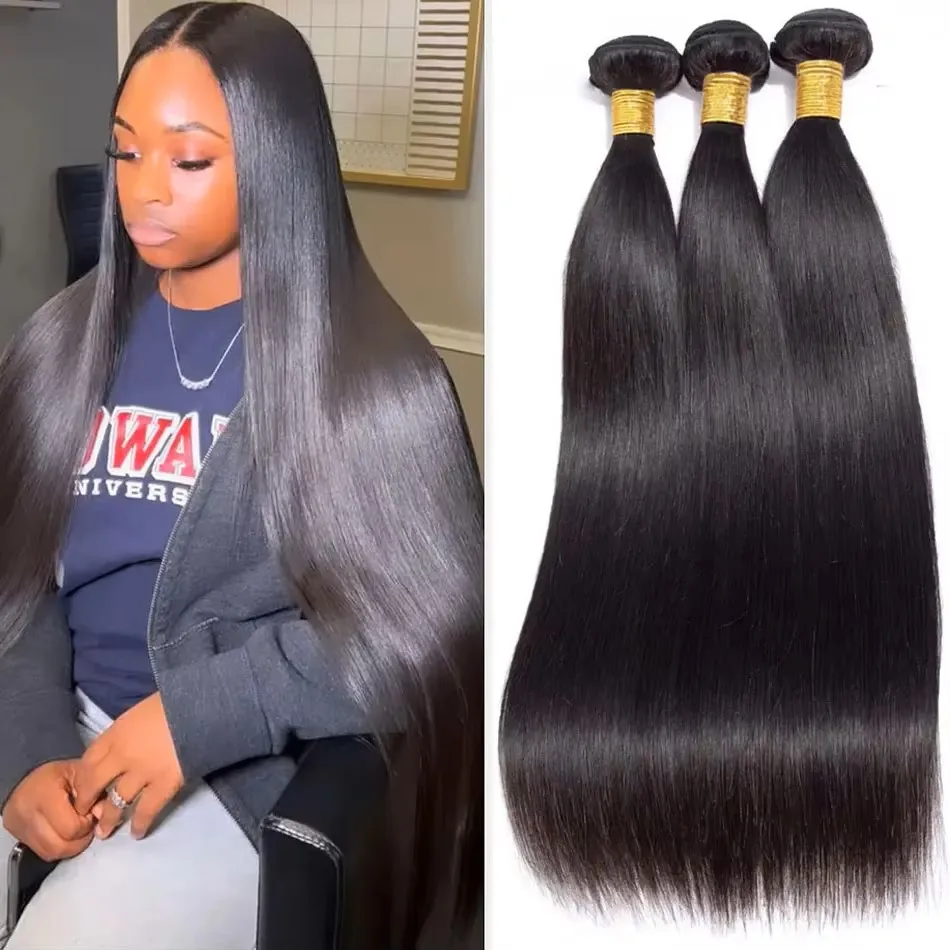 

Бразильские пучки волос, прямые 100% пучки человеческих волос, натуральный черный Remy, 3/4 шт., пучки волос, 10-40 дюймов