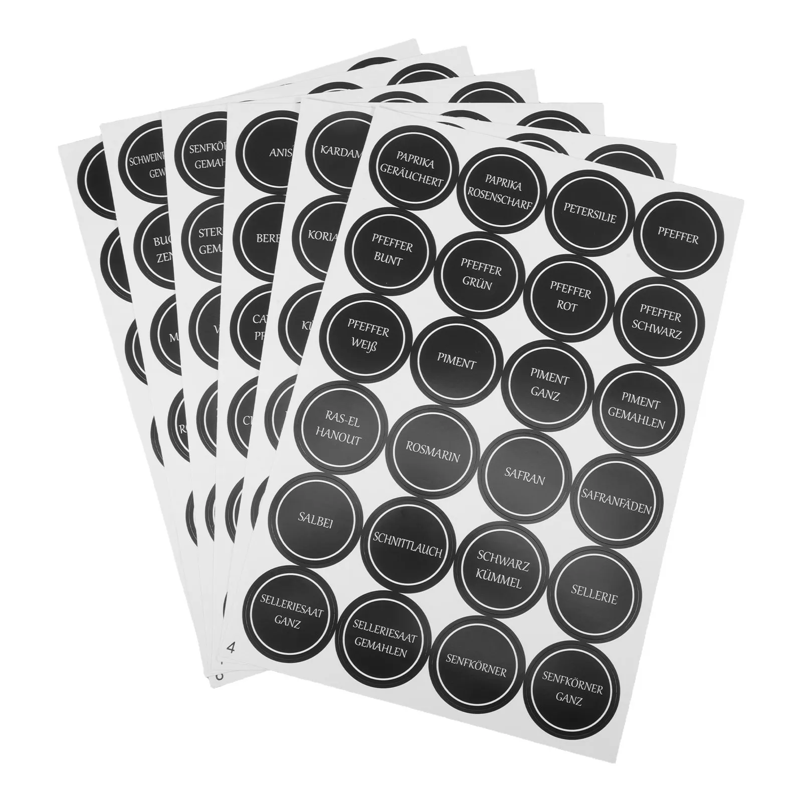

6 Sheets Round Spice Jar Labels German Minimalist Design Pantry Organizer Stickers for Kitchen Containers Food Storage