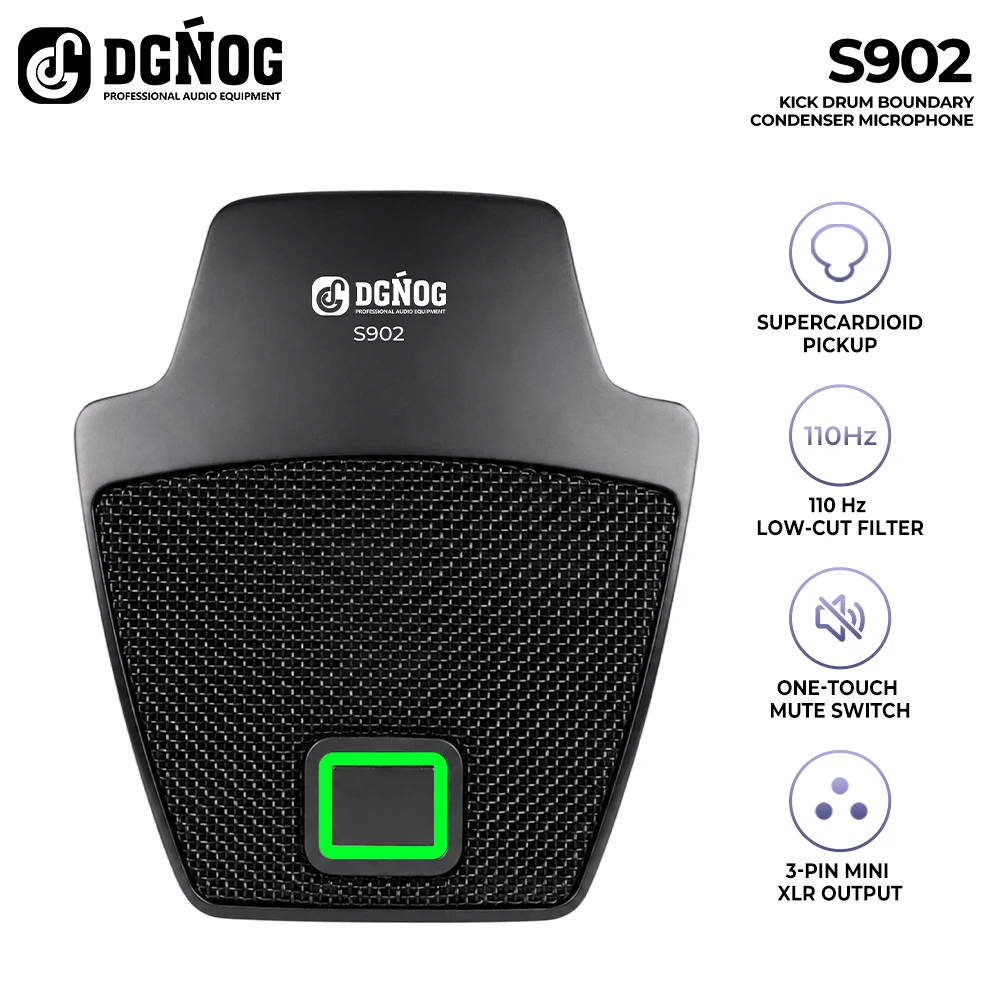 DGNOG Boundary Condenser Kick Drum Microphone, Supercardioid Polar Pattern, with XLR Connector, All-Metal Construction S902