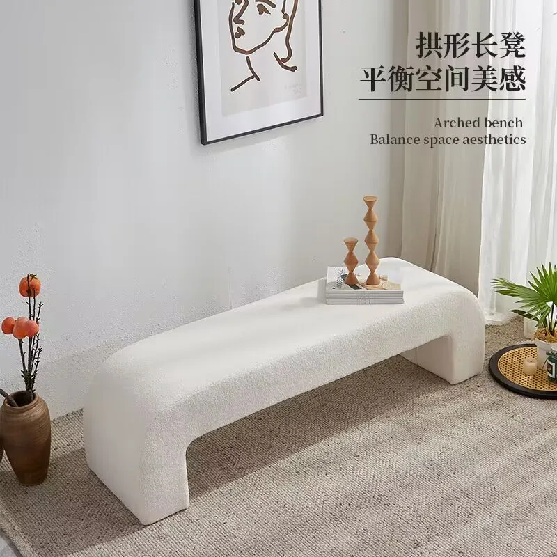 Home shoe change stool Home door Cream wind entry Arched shoe stool Bedside stool Wabi wind Lamb wool bench