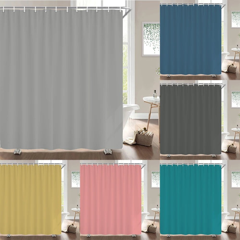 

1Pcs black gray white solid color printed fabric waterproof shower curtain, home decoration bathroom curtain, with hooks