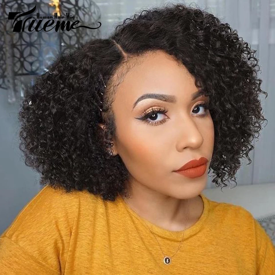 

Trueme Short Afro Kinky Curly Bob Wig Lace Front Human Hair Wigs For Women Ombre Orange Brown Brazilian Human Hair Lace Wig