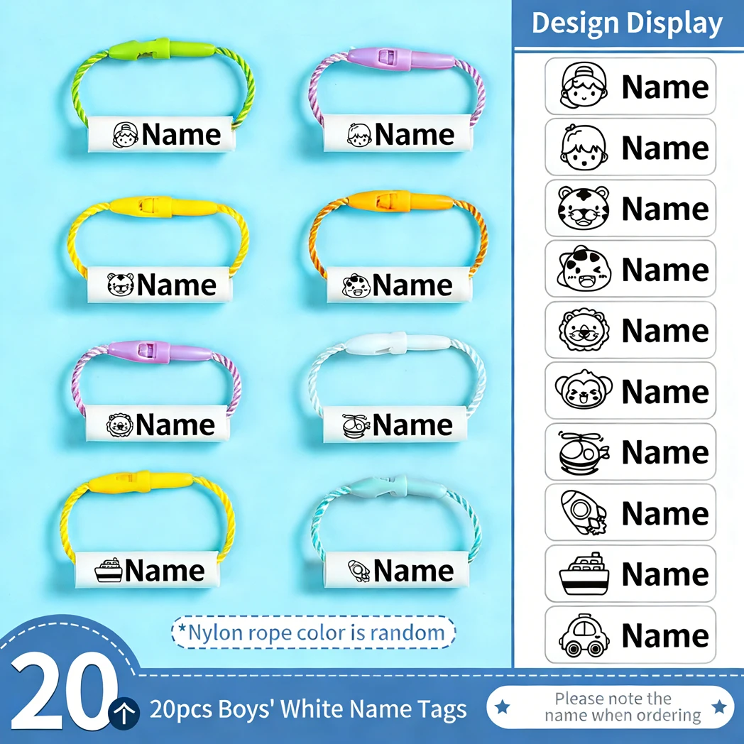 Personalisierte Namensanhänger für Babyschuhe, Schulranzen, Becher, Kleidung, wasserfest, mit Kordel, Namensring für Kinder, Namensetikett