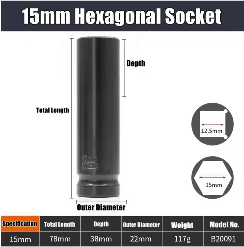 1/2 "Drive Diepe Impact Socket Drive Metrische Moersleuteldop Diepe Impact Socket Pneumatische Moersleutel Hoofd Band Removal Tools