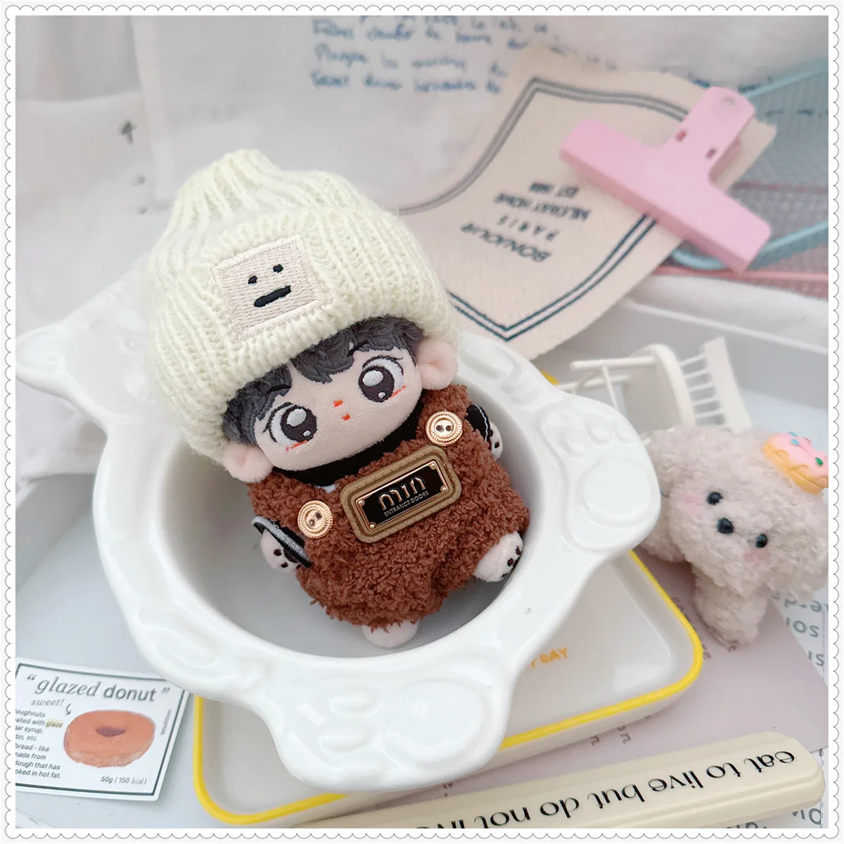 10cm Kawaii Brown Capybara Hat pajacyki zestaw dla małych lalek miękki pluszowy DIY element ubioru śliczne ubranka dla lalki Idol dla dziewczynek