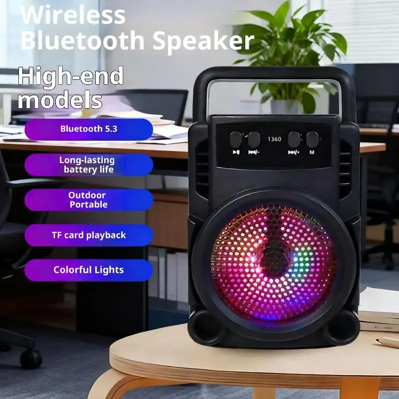 Bluetooth Speaker With Stylish Design High-Quality Sound Long Battery Life, Ambient Lighting Portable Subwoofer And Loud Volume