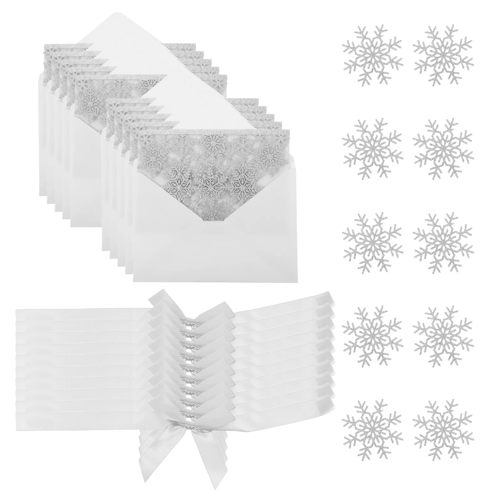 10Sets Wedding Invitation Card Snowflake Laser Cut Silver Glitter Winter Holiday Greeting Xmas Invitation Cards with Envelope