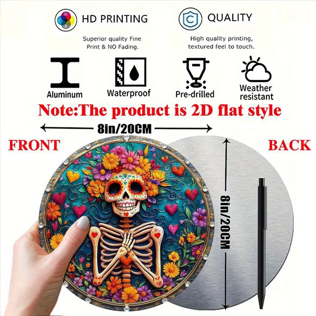 CIFbuy Vibrant Day of the Dead Sugar Skull Floral Aluminum Wall Art Waterproof Durable Home Kitchen Studio Indoor Outdoor Decor