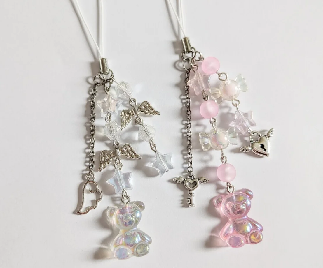 

Pastel Pink or White Angel Bear phone charms- {Bearies} (pastel goth, grunge, y2k)