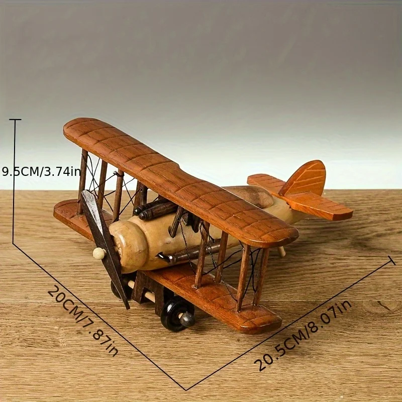 Vintage Wooden Airplane Ornament, Creative Home Desktop Airplane Model Decoration, Wooden Cross-Border Craft view 3