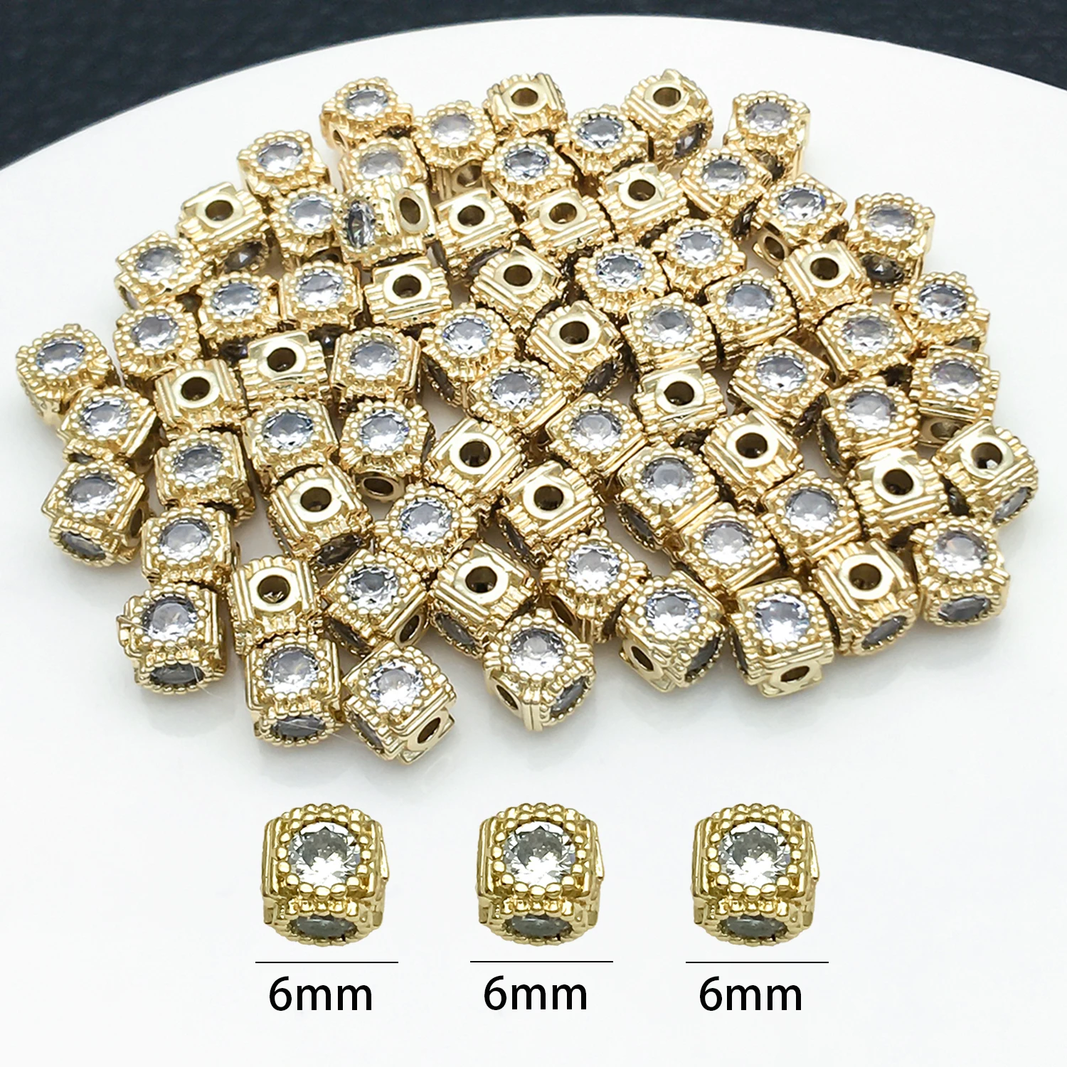 2pcs 6mm 18K Real Gold Plated Brass Cube Spacer Beads Bracelets Beads High Quality Jewelry Accessories Making Accessories - view 2