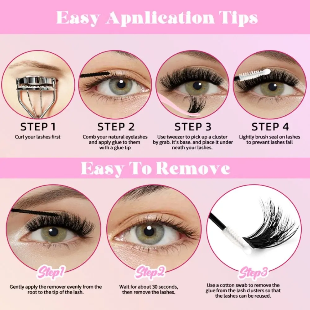 9-16mm Lange Künstliche Wimpern 3D Volumen Wispy Style 3D Faux Mink Lash Natürlicher Look Flauschige Cluster Augen-Make-up-Tools – Detail 10
