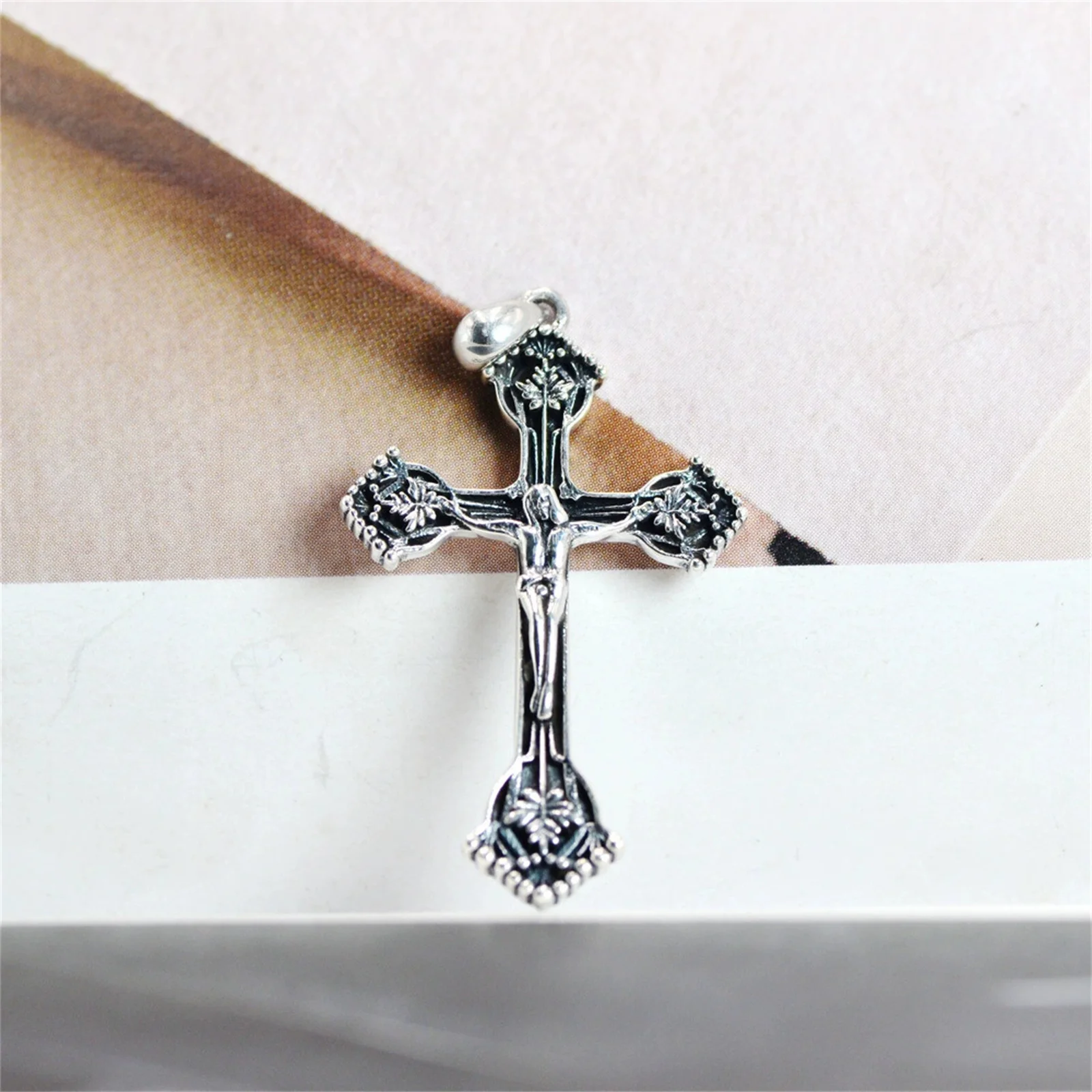 Vintage Retro Crucifix Pendant Necklace Sterling Silver 925 Orthodox Christian Religious Jewelry New Design