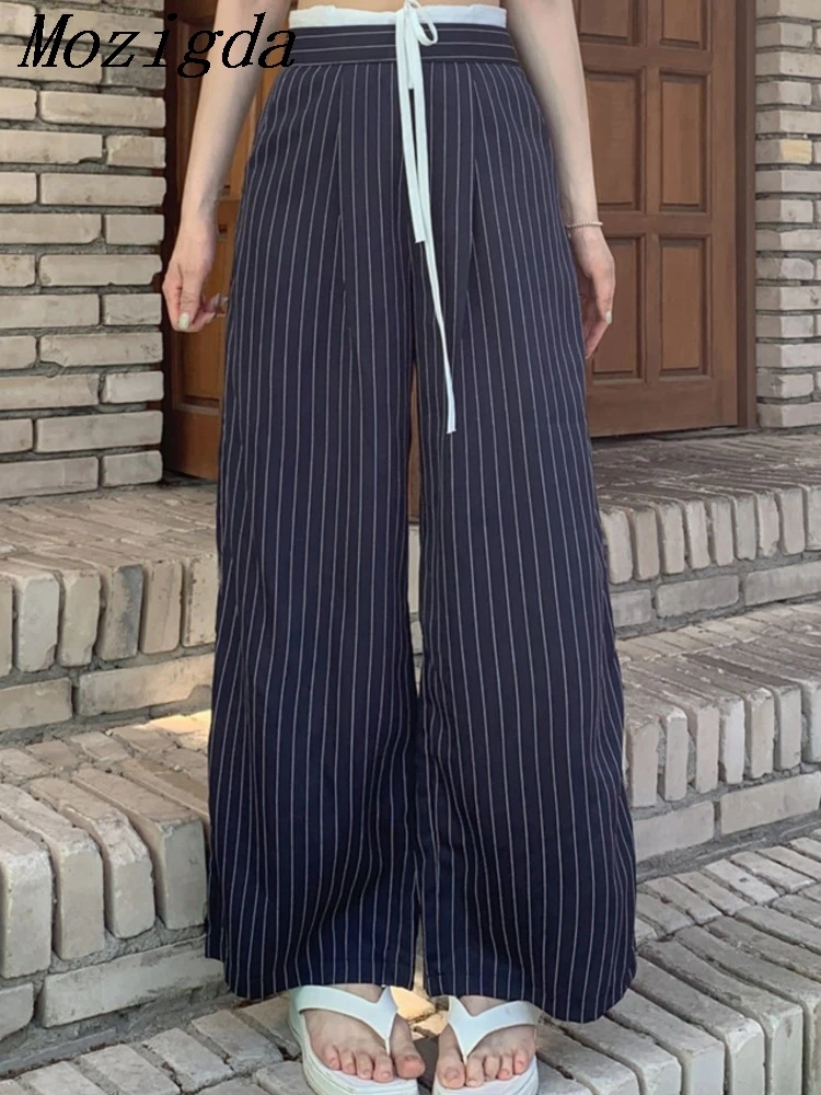 

Корейские повседневные брюки с высокой талией, женские шикарные новые ретро лоскутные полосатые широкие брюки West, утягивающие женские брюки