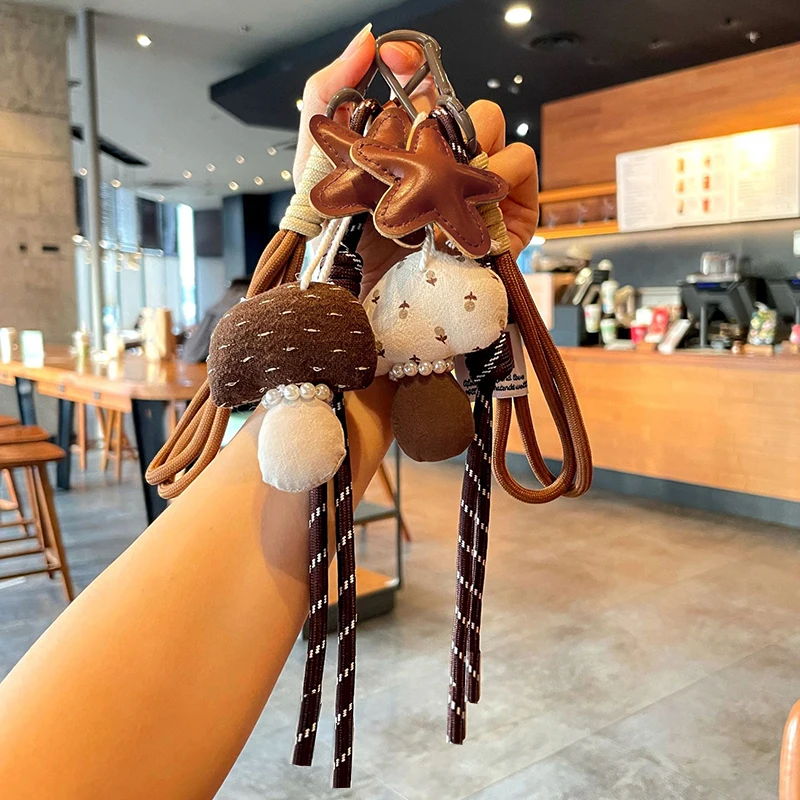 Maillard Style Star Mushroom Keychain Pendant Beautiful Hanging Rope Bag Decoration Super Cute And Fashionable Accessory