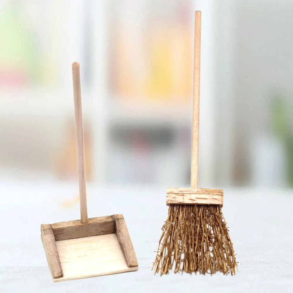 2Pcs Mini Broom Dustpan Set Premium Wood Material Smooth Finish Retro Design Functional Decorative Mini House Accessories