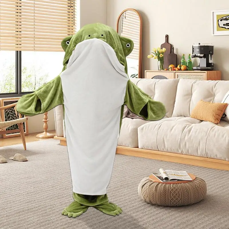 

Winter Warm Sleeping Hoodie Blanket Cute Soft Frog Bodysuit One-Piece Pajamas for Cold Weather Warm Home Casual Clothes