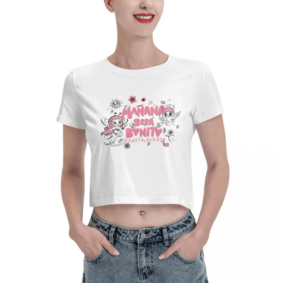 90s Manana Sera Bonito Bichota Karol G T Tshirt Cartoon Graphic Tees Female Crop Top,Leak navel T-shirt