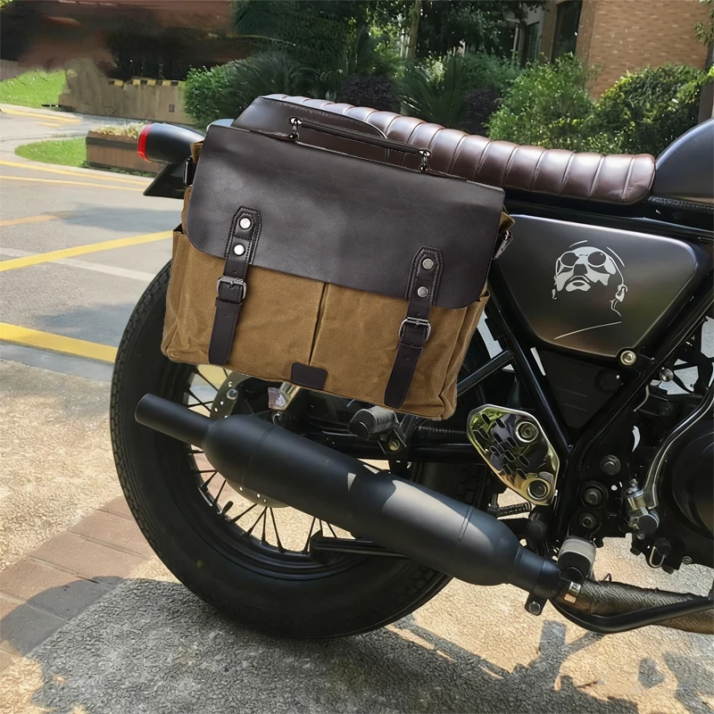 الرجال خمر تصميم حقيبة ساعي مقاوم للماء مشمع قماش كريزي هورس حقيبة كتف جلدية لهوندا CRF 125 250 CR XR