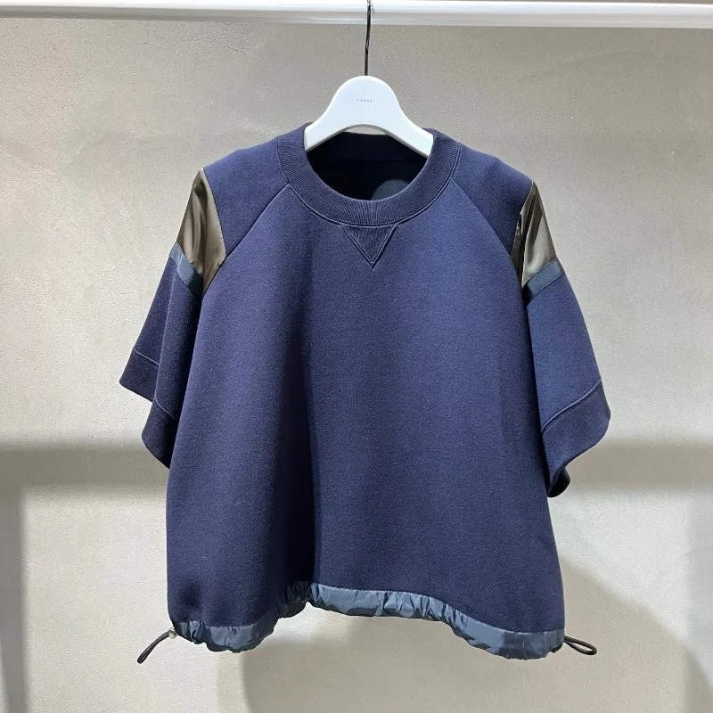 25 Early Autumn New Solid Color Contrast Spliced Short Sleeve T Shirt Loose Casual Half Sleeve Top y2k top