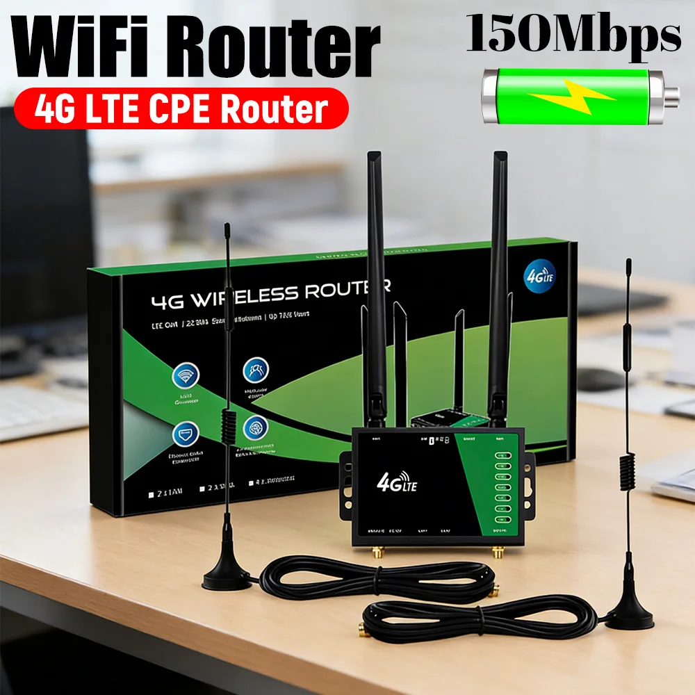 4G Wireless Router with SIM Card Slot 4 Antennas Home Router 150Mbps Firewall Protection Modem Router for Home Office Indoor