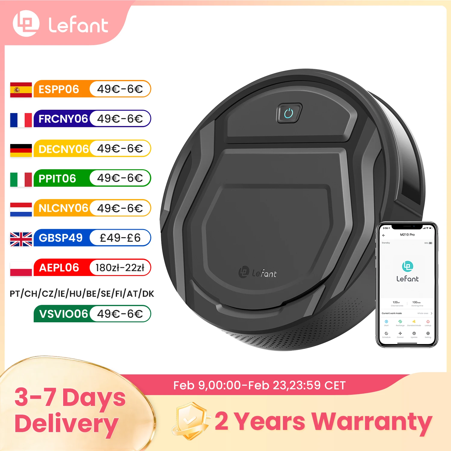 Lefant M210 Pro Roboterstaubsauger, 2200 Pa leistungsstarke Saugleistung, 120 Minuten Laufzeit, automatisches Selbstaufladen, WLAN/App/Alexa-Steuerung