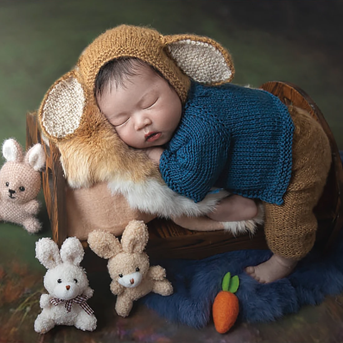 White Kintted Stretch Fuzzy Big Ears Rabbit Romper Newborn Photography Prop High quality Bunny Overall Suit studio Accessories