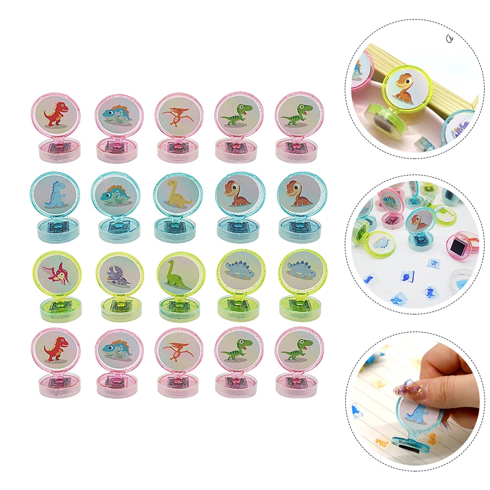 20 Pcs Mini Brush Dinosaur Stamp Toy Cartoon Stamper Children Seal Toddler Temporary Tattoo Kids