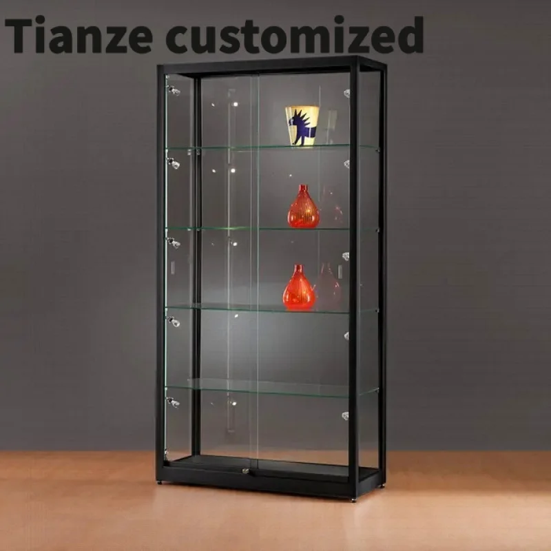 

Customized-smoke shop aluminum frame glass display showcase retail store fullglass display cabinet with LED lights