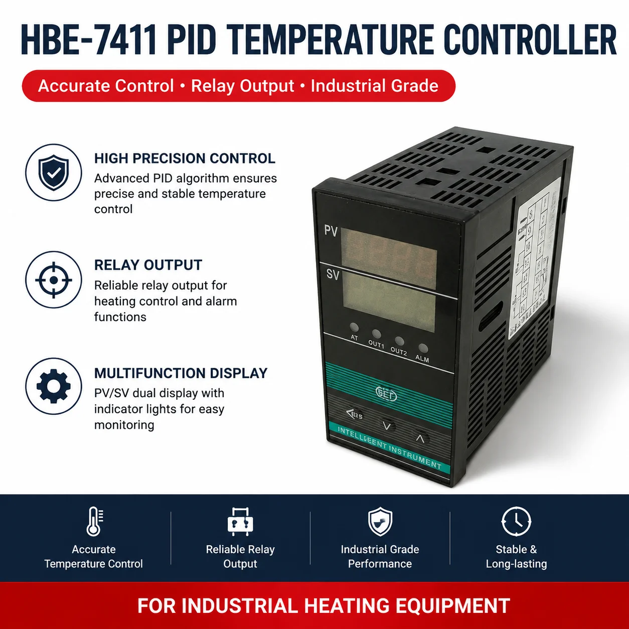 Brand New HBE‑7411 Digital PID Thermostat Relay Output Intelligent Temperature Control Instrument For Industrial Heating Equipme