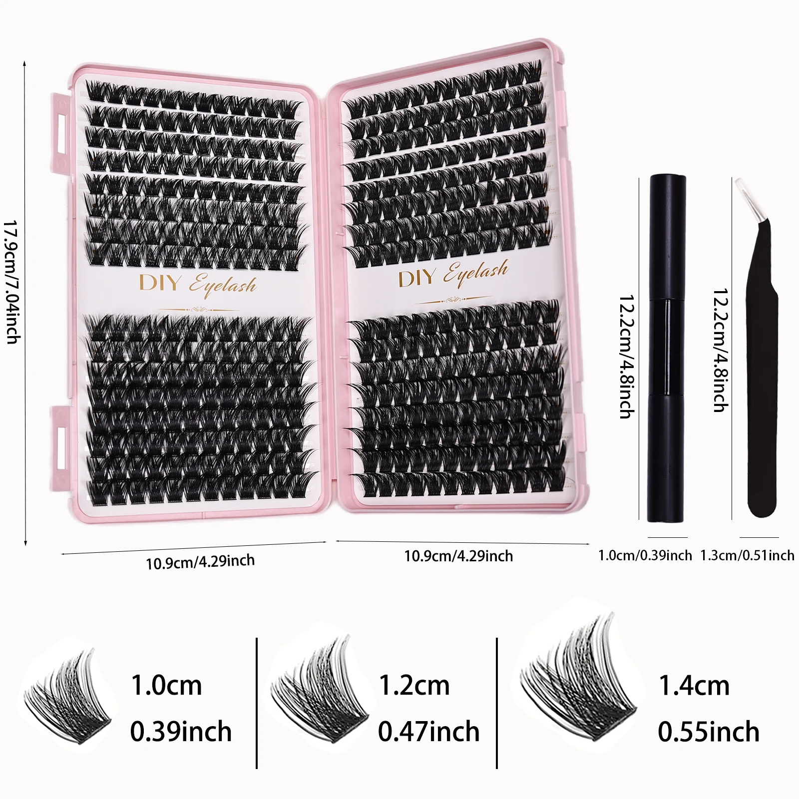 DIY Eyelash Extension Kit - 384pcs D Curl Cluster Lashes, Adhesive, Sealant and Tweezers for Home Use