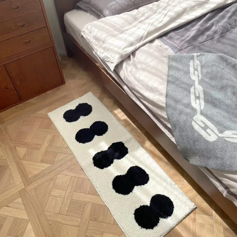 Tapetes quadriculados para sala de estar Tapetes de alta qualidade Tapete de cabeceira do quarto acolchoado Tapete preto e branco, Decoração para