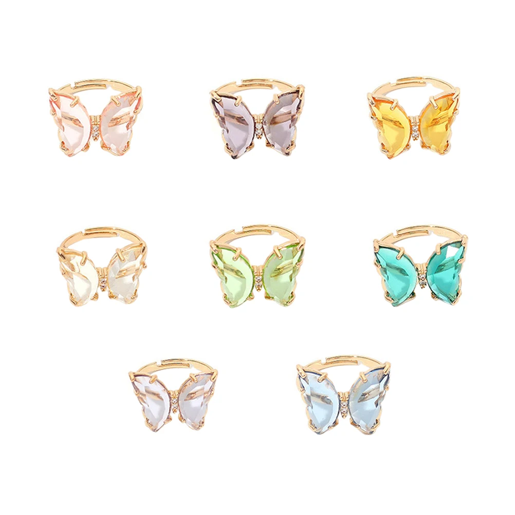 

8 Pcs Colorful Butterfly Rings Women Fashion Alloy Adjustable Decorative Finger Jewelry Popular Trend Ring Accessories