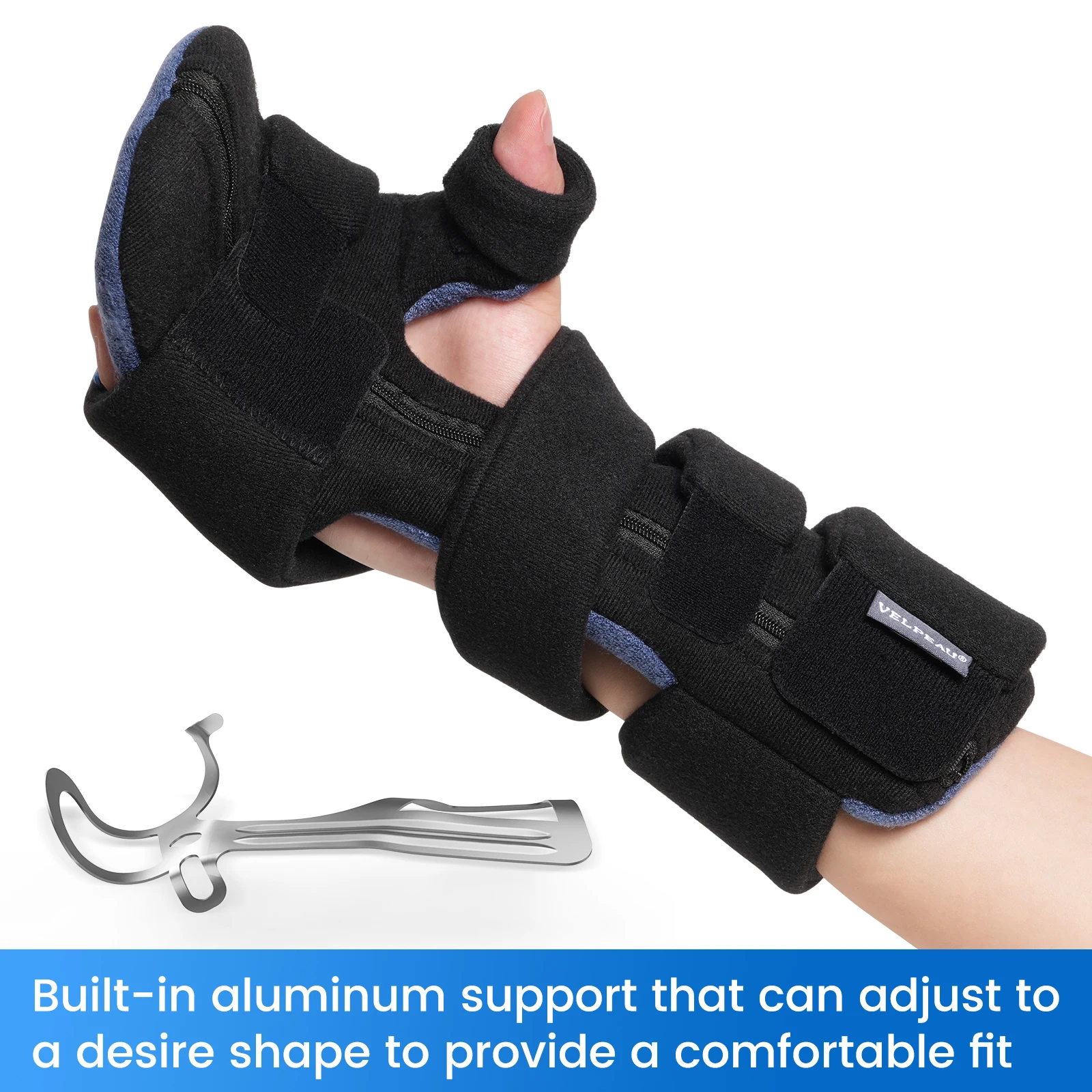 VELPEAU Wrist Splint Orthosis for Stroke Finger, Arthritis and Carpal Tunnel Pain Wrist Brace Immobilizer for Sleeping