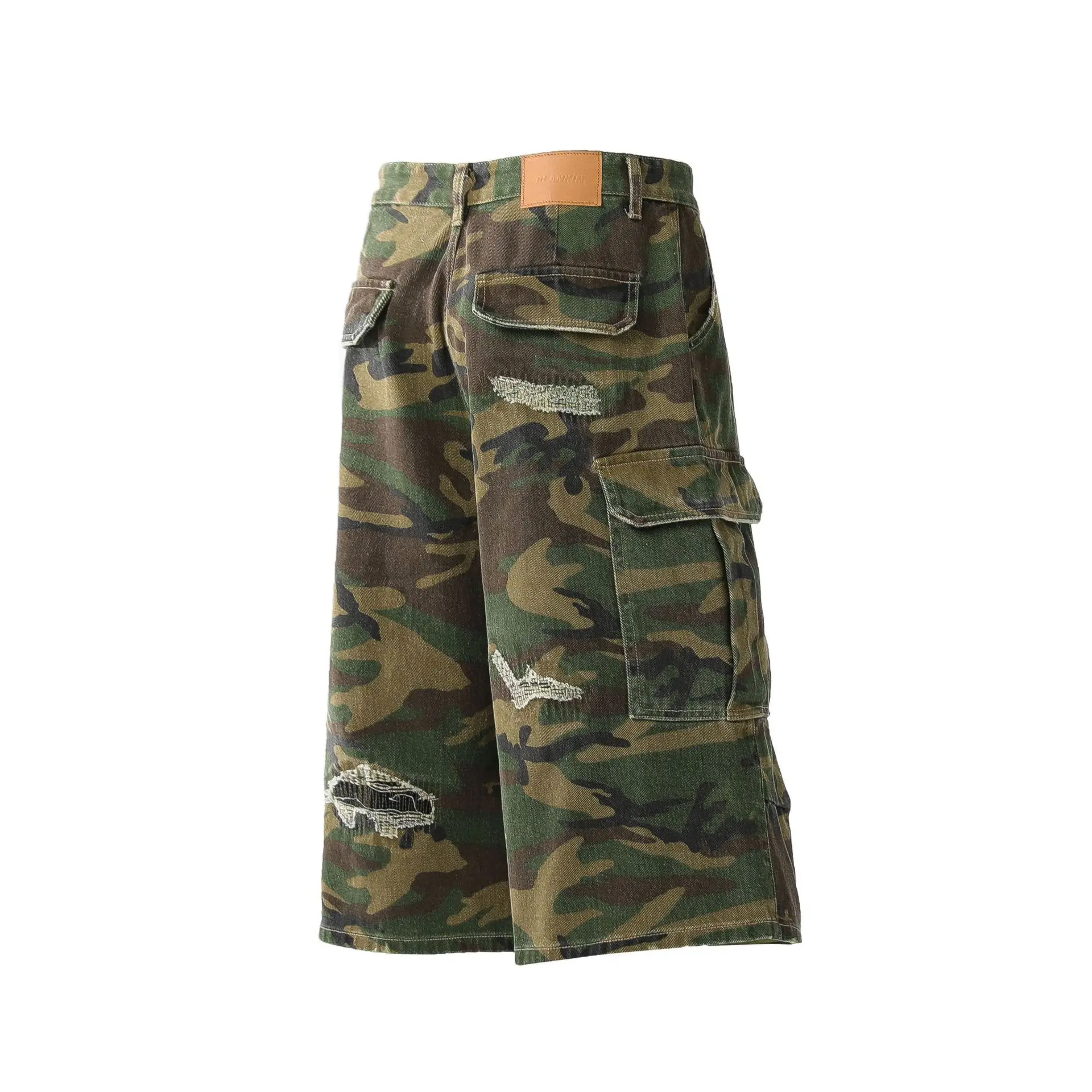 American Retro Camouflage Ripped Multi-Pocket Workwear Shorts Baby Boy and Girl Summer Pu Shuai Loose Pants
