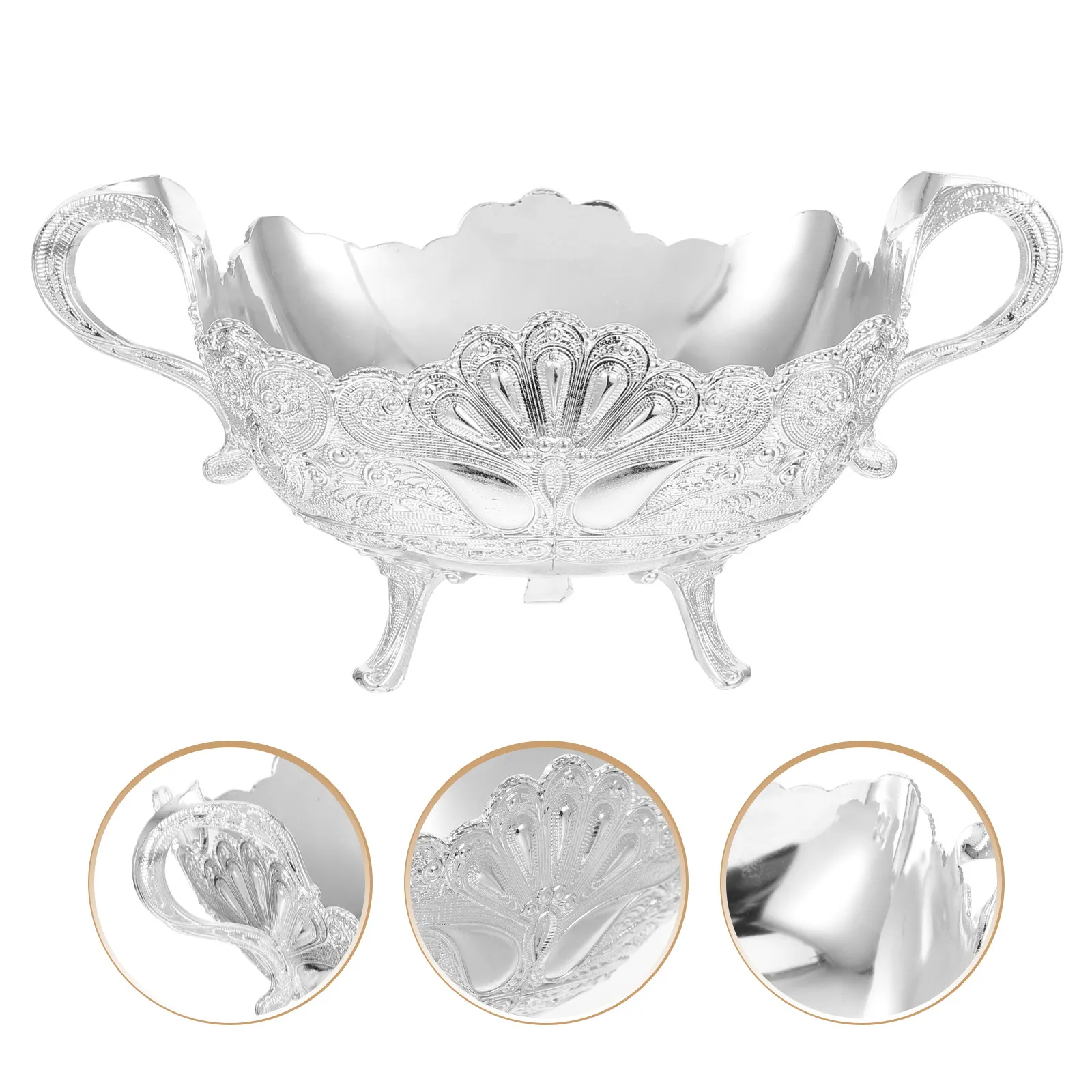 Silver Footed Fruit Bowl Metal Kitchen Countertop Decorative Fruit Plate Party Snack Tray Centerpiece Offering Plate