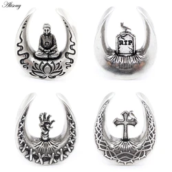 Alisouy 1PC Alloy Casting Cross Buddha Palm Bird Saddle Ear Tunnel Plug Expander Stretcher Gauges Earrings Piercing Body Jewelry