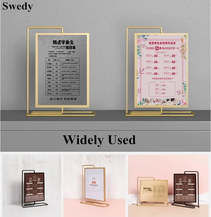 2 PCS 8 Inch 203x152mm Rotating Metal Wedding Photo Picture Poster Frame Price List Board Acrylic Sign Holder Display Stand