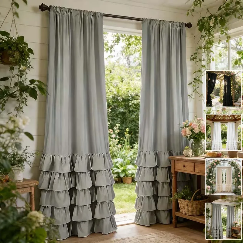

New 2pcs Grey Beige Classical Multi-layer Lace Gauze Curtain Decoration Curtain for Bedroom and Living Room Window Decoration