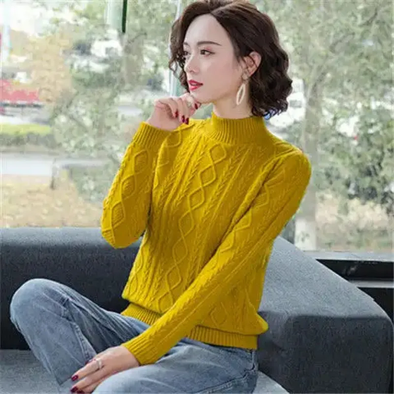 

Свитер женский осенне-зимний свитер с полуводолазкой базовый слой однотонный пуловер топ