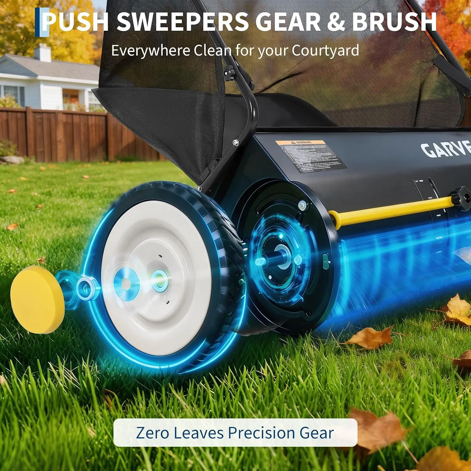 26 Inch Push Lawn Sweeper, Leaf and Grass Collector with 7 Cu.ft Mesh Bag, 4 Spinning PP Brushes, Durable Steel Construction