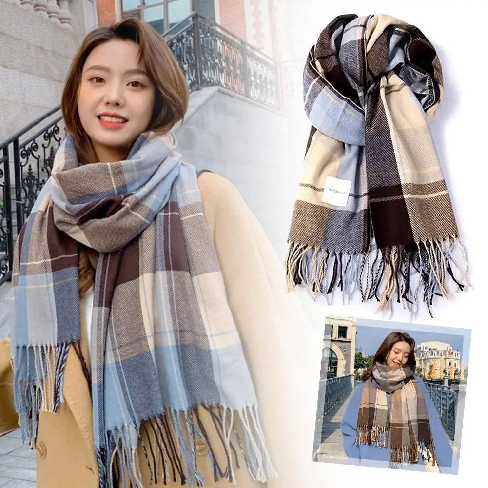 Soft Winter Scarf British Classic Checker Thickened Scarves Tassel Birthday Lovers Neck Warm Gift Students Protection Long E3X2